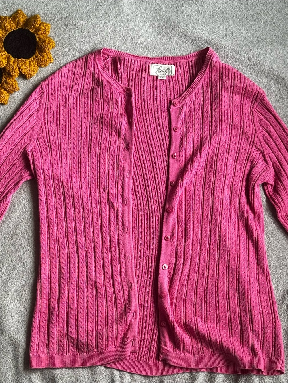 Foxcroft Hot Pink Cable Knit Button Cardigan